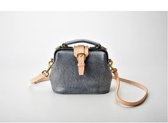 Handmade Womens Gray Leather Small doctor Purse Gray shoulder doctor bags for women