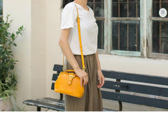 Handmade Womens Yellow Leather Small doctor Purse Yellow shoulder doctor bags for women