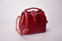 Handmade Womens Red Leather Small doctor Purse Red shoulder doctor bags for women