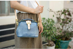 Handmade Womens Gray Leather Small doctor Purse Gray shoulder doctor bags for women