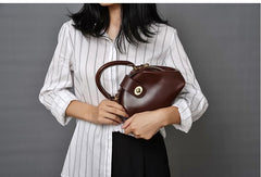 Handmade Womens Coffee Leather doctor Handbag Classic shoulder doctor bags Purse for women