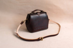 Handmade Womens Coffee Leather doctor Handbag shoulder doctor bags Purse for women