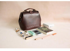 Handmade Womens Coffee Leather doctor Handbag shoulder doctor bags Purse for women