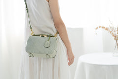 Handmade Womens Green Leather Doctor Handbag Purse Small Side Bag Doctor Purse for Women