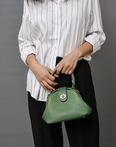 Handmade Womens Green Leather Mini Doctor Handbag Purse Green Shoulder Doctor Bags for Women - iLeatherhandbag