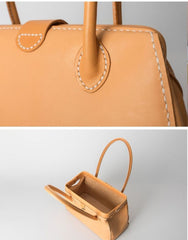 Handmade Womens Leather Doctor Handbag Purse Tan Shoulder Bag Doctor Bags for Women - iLeatherhandbag