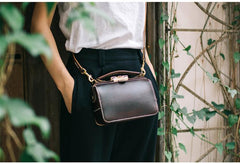Handmade Womens Coffee Leather Doctor Handbag Purse Small Side Bag Doctor Bags for Women