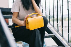 Handmade Womens Yellow Leather Doctor Handbag Purse Small Side Bag Doctor Bags for Women