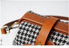 Handmade Womens Leather Tweed Doctor Handbag Small Side Purses Doctor Purse for Women