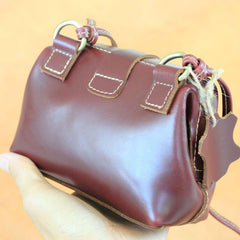 Handmade Womens Mini Red Leather Doctor Shoulder Purses Claret Doctor Crossbody Purses for Women