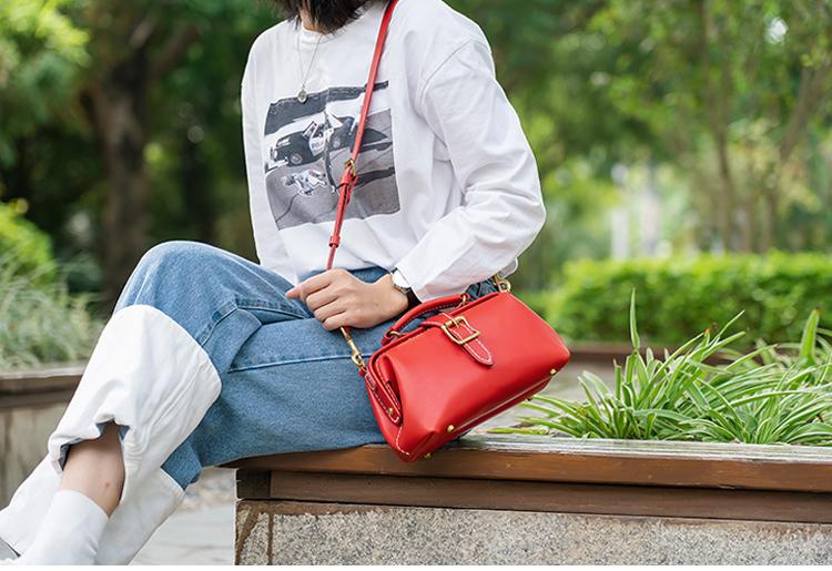 Handmade Womens Red Leather Doctor Handbag Side Purse Small Doctor