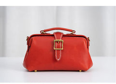 Handmade Womens Red Leather Doctor Handbag Side Purse Small Doctor Purse for Women