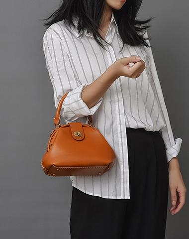 Handmade Womens Tan Leather Mini Doctor Handbag Purse Tan Shoulder Doctor Bags for Women - iLeatherhandbag
