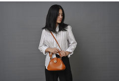 Handmade Womens Tan Leather Mini Doctor Handbag Purse Tan Shoulder Doctor Bags for Women