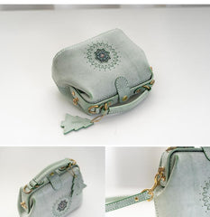 Handmade Womens Vintage Small Blue Leather Doctor Snowflake Handbag Side Purse Doctor Purse for Women