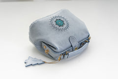 Handmade Womens Vintage Small Blue Leather Doctor Snowflake Handbag Side Purse Doctor Purse for Women - iLeatherhandbag