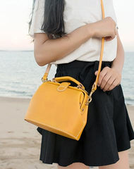 Handmade Womens Yellow Leather Mini doctor Handbag shoulder doctor bags for women
