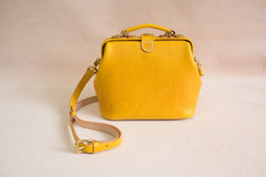 Handmade Womens Yellow Leather Small doctor Handbag shoulder doctor bags for women