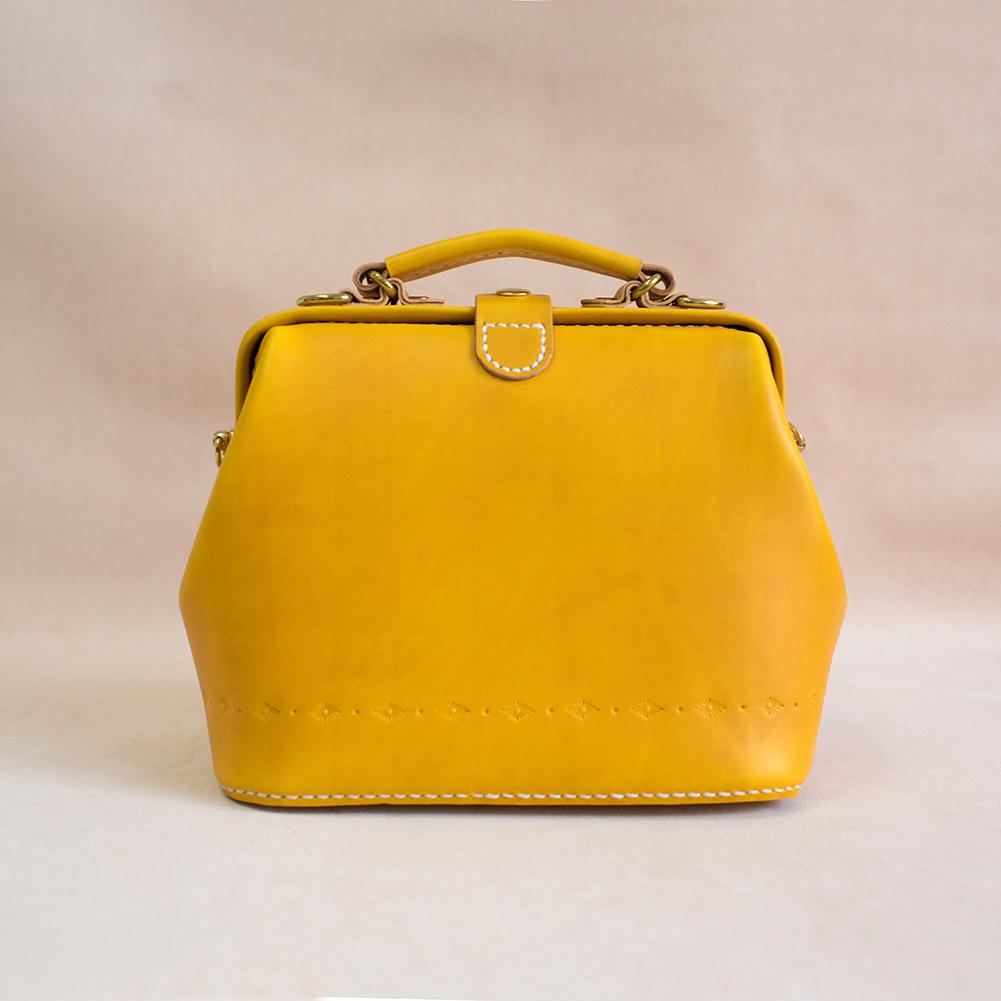 Handmade Womens Yellow Leather Small doctor Handbag shoulder doctor bags for women