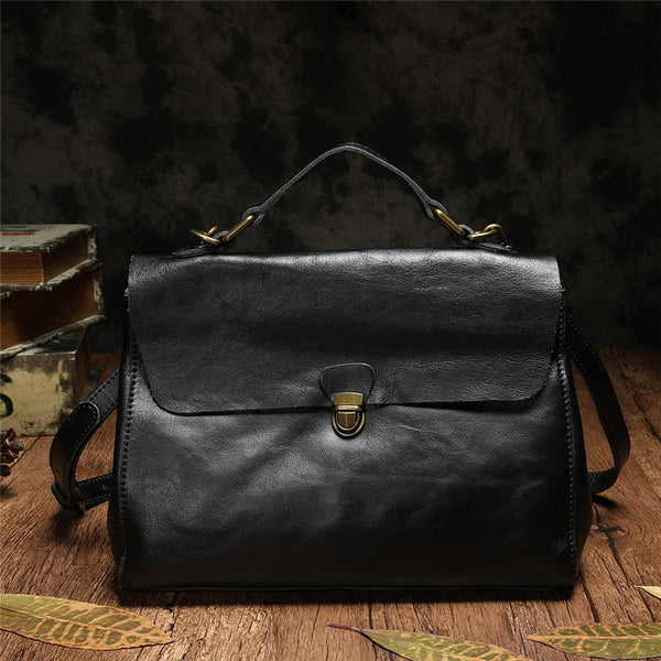 Black Soft Leather Satchel Bag For Ladies