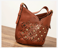 Hollowed Soft Leather Bucket Bags For Summer