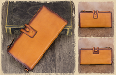 Distressed Leather Billfold Long Pocketbook Strap Wallet Purse