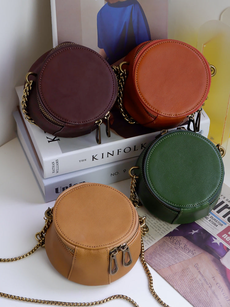 Mini Chain Leather Rround Crossbody Purse – iLeatherhandbag