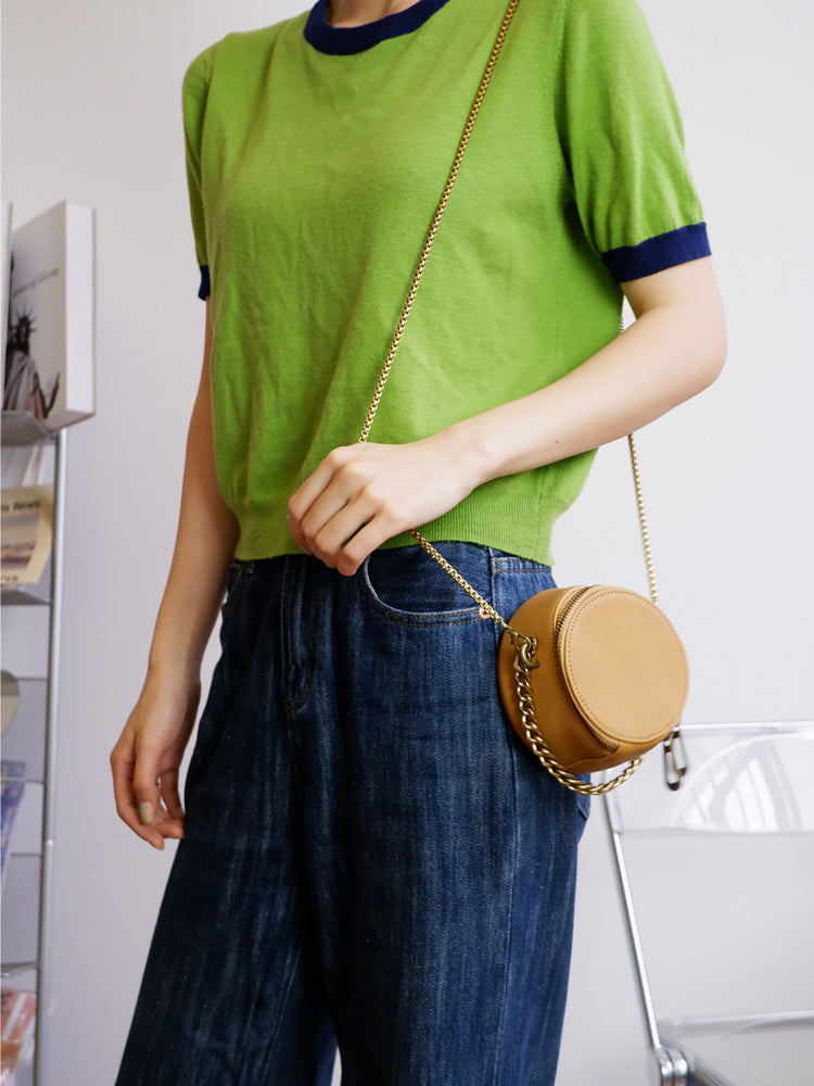 Mini Chain Leather Rround Crossbody Purse – iLeatherhandbag