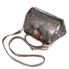Small Womens White Floral Leather Doctor Handbag Purses Vintage White Doctor Side Purse for Women