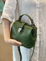 Womens Green Leather Doctor Handbag Purse Vintage Handmade Doctor Shoulder Bag for Women