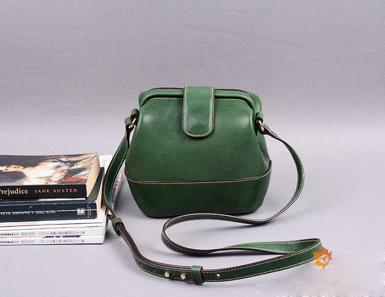 Green Gold Padlock Mini Boston Doctor Handbag Cross Body Strap Bag