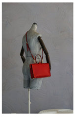 Handmade Womens Stylish Red Leather Doctor Handbag Side Purses Doctor Purses for Women