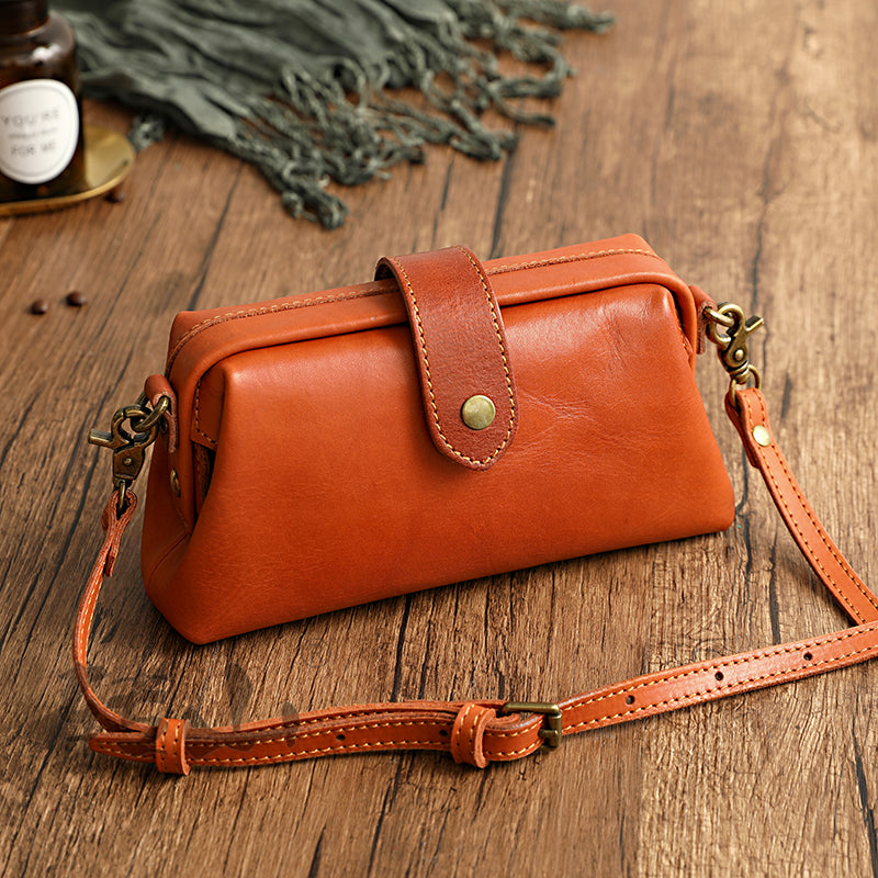 Small Genuine Leather Clip Bag Phone Crossbody Purse For Women 