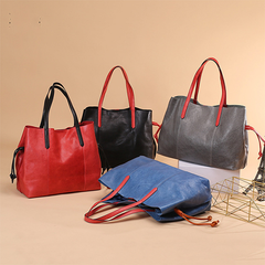 Soft Leather Shopper Horizontal Tote Bags Purses