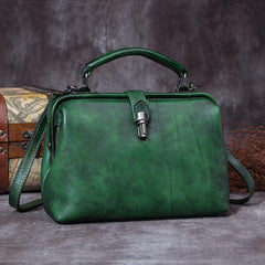 Handmade Green Leather Handbag Vintage Doctor Bag Shoulder Bag Purse For Women - iLeatherhandbag