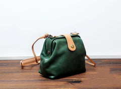 Vintage Womens Green Leather Small Doctor Shoulder Bag Green Doctor Crossbody Purse for Women