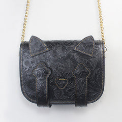 Leather Cute Kitty Women's Small Gold Chain Crossbody Bag