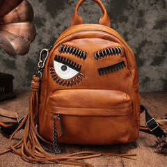 Cute Eyelid Leather Zipper Bookbag Backpack Bags For Womens