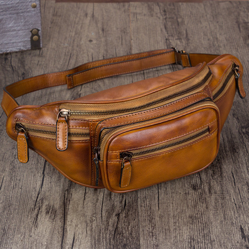 Genuine Leather Men Chest Bags Distressed Leather Chest Pack Men