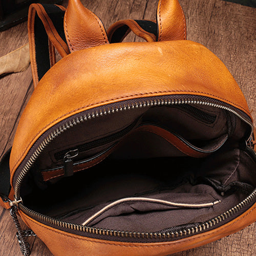 Cute Eyelid Genuine Leather Zip Bookbag Backpack Bags For Women – iLeatherhandbag