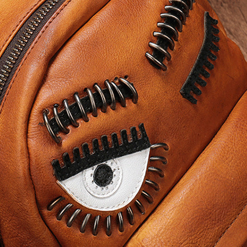 Cute Eyelid Genuine Leather Zip Bookbag Backpack Bags For Women – iLeatherhandbag