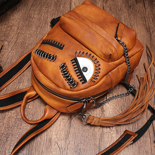 Cute Eyelid Genuine Leather Zip Bookbag Backpack Bags For Women – iLeatherhandbag