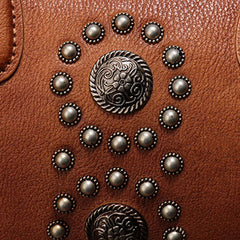 Distressed Leather Rivet Boston Bag Purse For Women