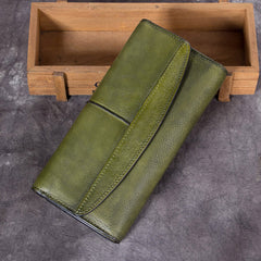 Rustic Leather Checkbook Long Billfold Wallet Purse Womens - iLeatherhandbag