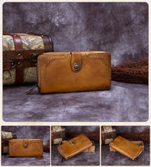 Rustic Leather Cem Long Zip Around Wallet Womens