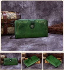 Rustic Leather Cem Long Zip Around Wallet Womens