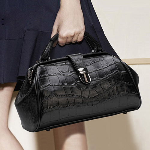 Women's Black Leather Handbags Doctor Satchel Purse Small Shoulder Bags for Women, Grey