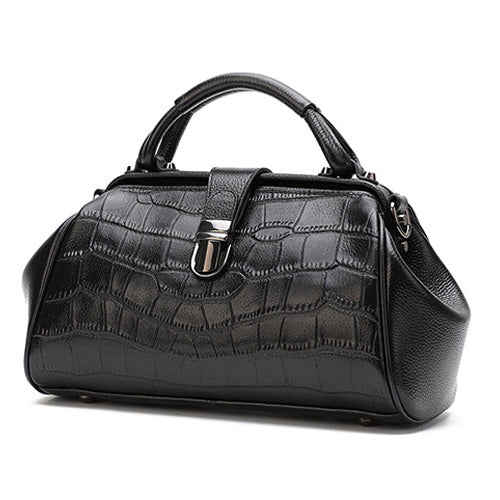 Black Leather Doctor Gladstone Style Bag For Women