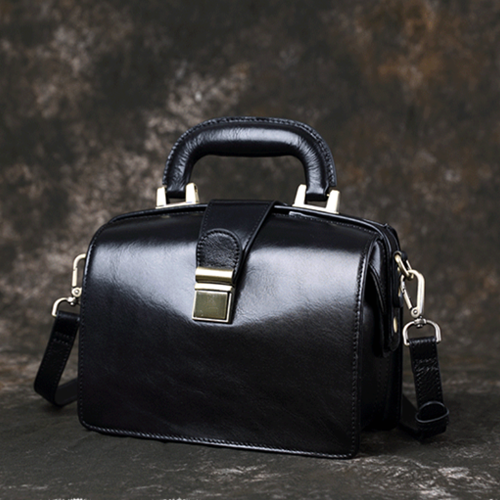 Leather Doctor Bag for Women Black Leather Shoulder Bag 