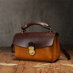 Women's Leather Small Handle Satchel Purse Bag